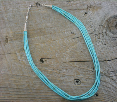 Native American Necklace- Santo Domingo 5-Strand Turquoise Heishi 